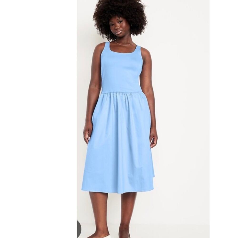 Old Navy Mixed Media Fit & Flare Sleeveless Midi Dress Blue Size Large - Picture 5 of 6